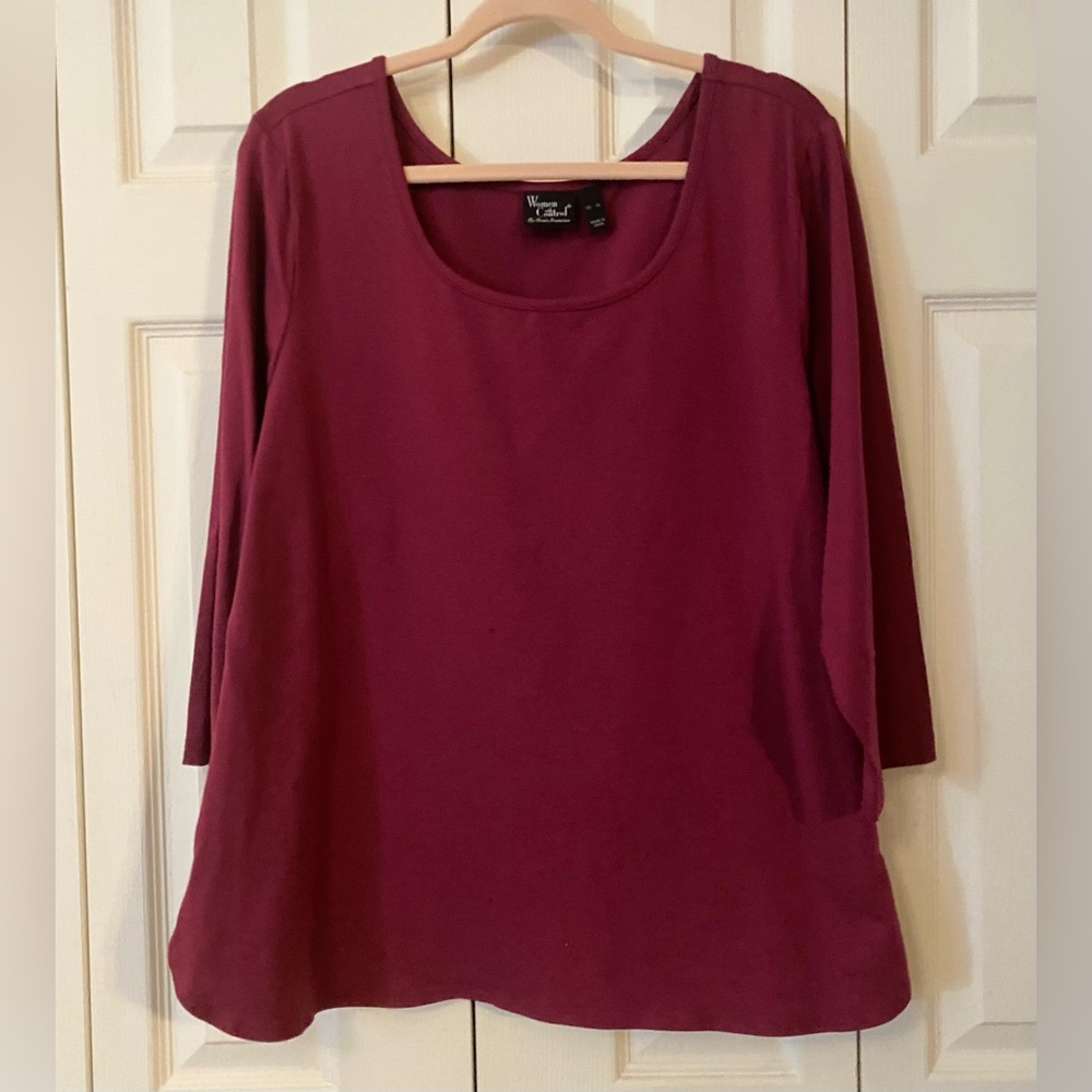 Dark Magenta Relaxed 3/4 Sleeves Top